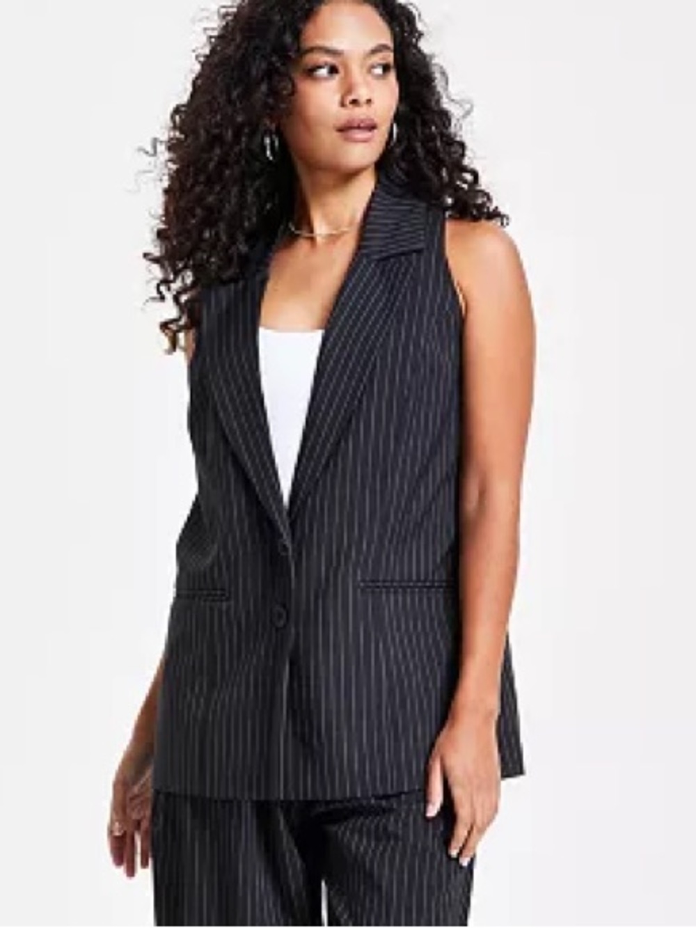 Bar III Pinstripe 2 Front Button Long Vest Blazer Size Large